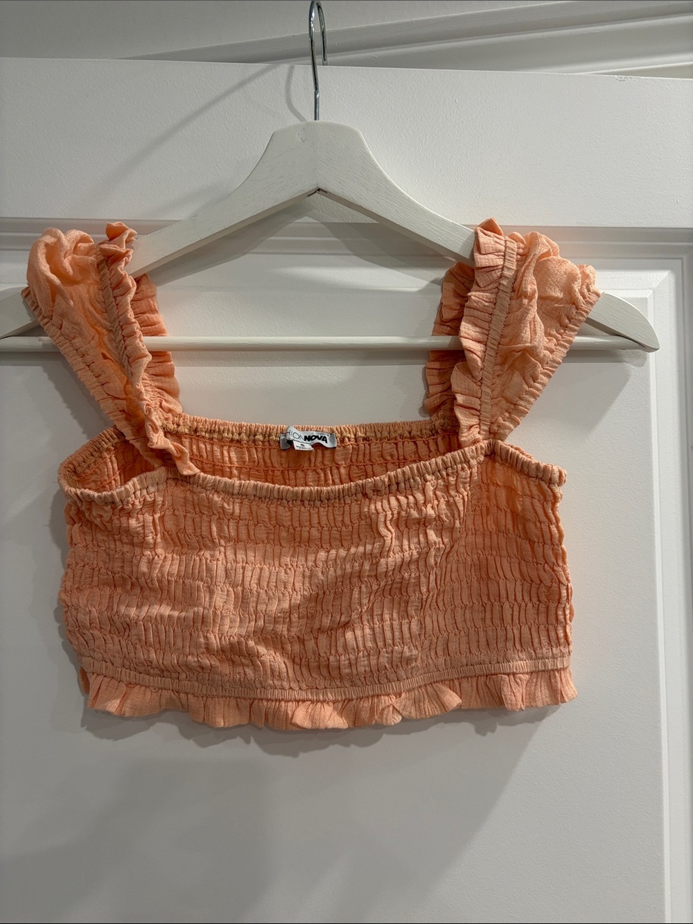 Fashion Nova Peach Smocked Ruffle Crop Top